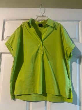 Lime Short-Sleeve Collared Popover Blouse by Iora